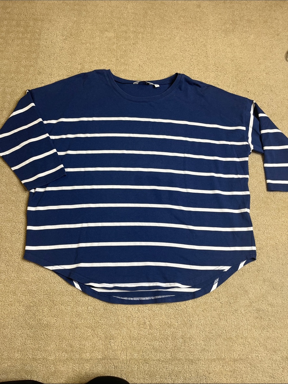 Vineyard Bines Navy & White Striped Boatneck Top 3/4 sleeve size med
